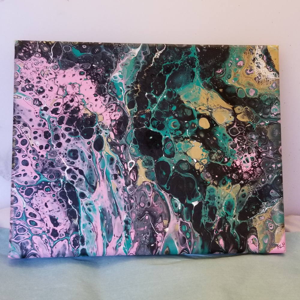 Original Painting Acrylic 8x10 Pink Black